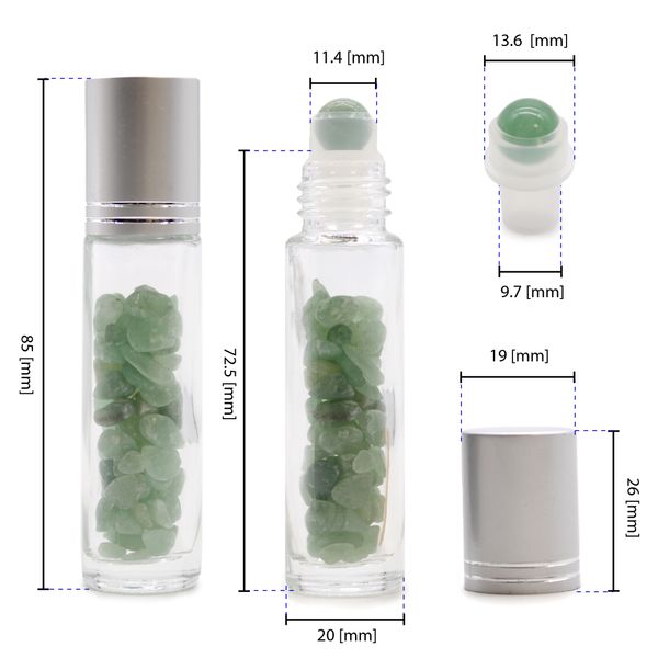 Gemstone Essential Oil Roller Bottle - Red Jasper  - Silver Cap + Gemstone Roller Tip for 5ml Bottle - Red Jasper