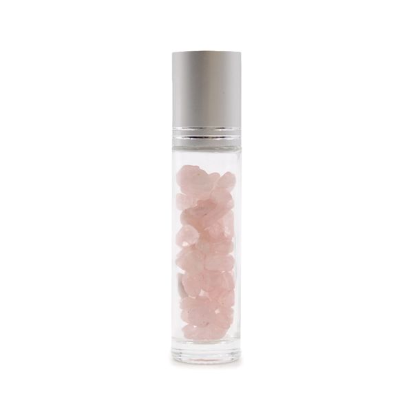 Gemstone Essential Oil Roller Bottle - Rose Quartz  - Silver Cap + Gemstone Roller Tip for 5ml Bottle - Rose Quartz