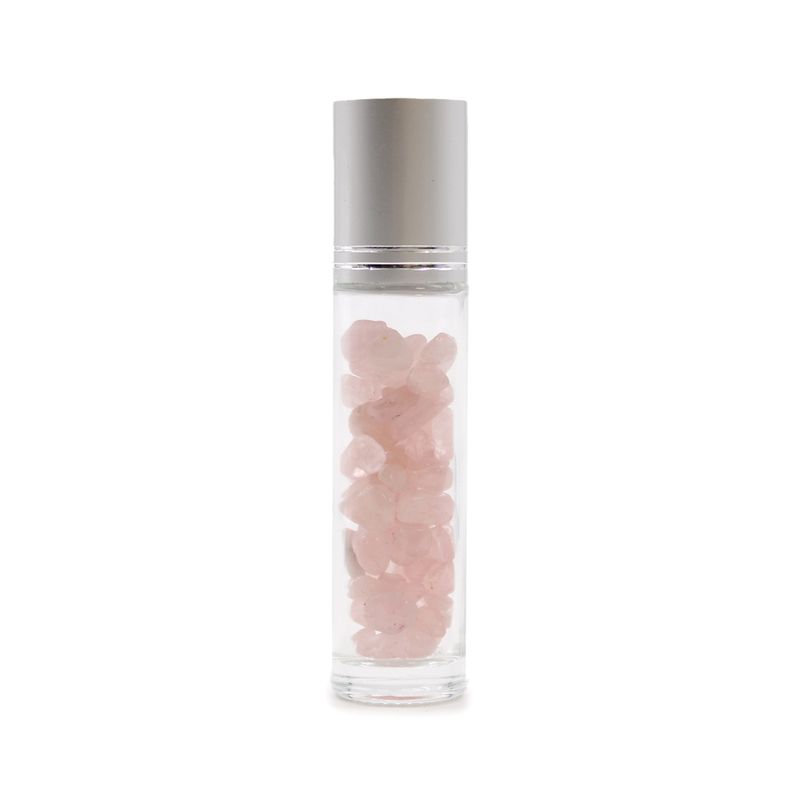 Gemstone Essential Oil Roller Bottle - Rose Quartz  - Silver Cap + Gemstone Roller Tip for 5ml Bottle - Rose Quartz