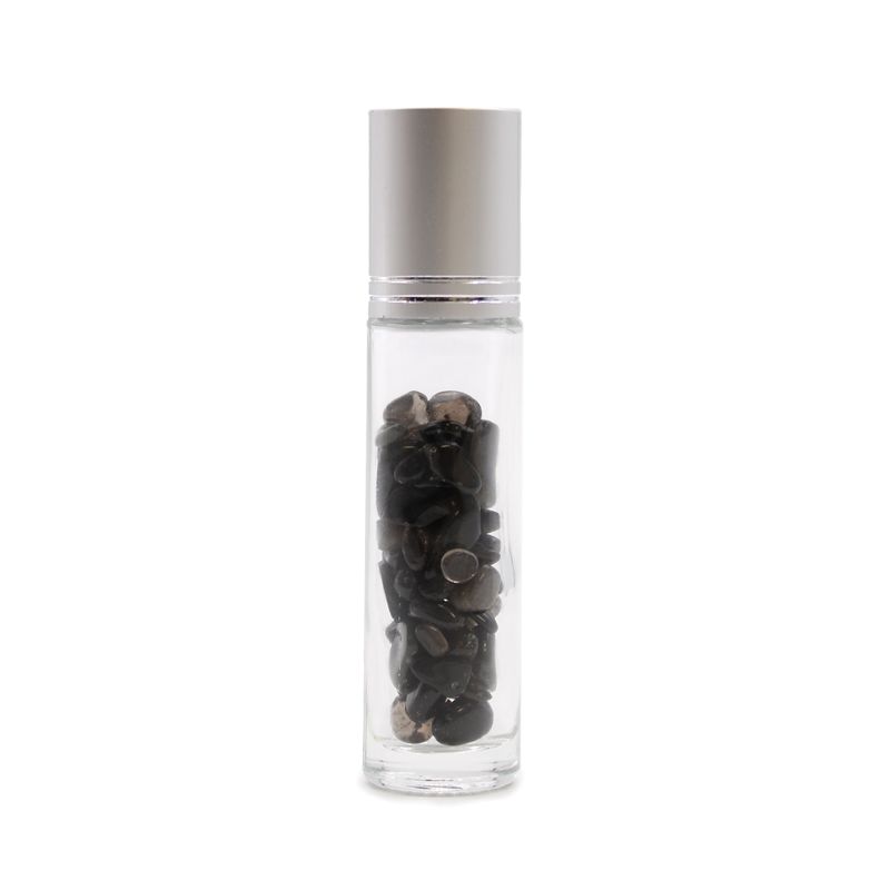 Gemstone Essential Oil Roller Bottle - Black Tourmaline  - Silver Cap + Gemstone Roller Tip for 5ml Bottle - Black Tourmaline