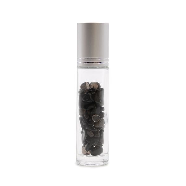 Gemstone Essential Oil Roller Bottle - Black Tourmaline  - Silver Cap + Gemstone Roller Tip for 5ml Bottle - Black Tourmaline