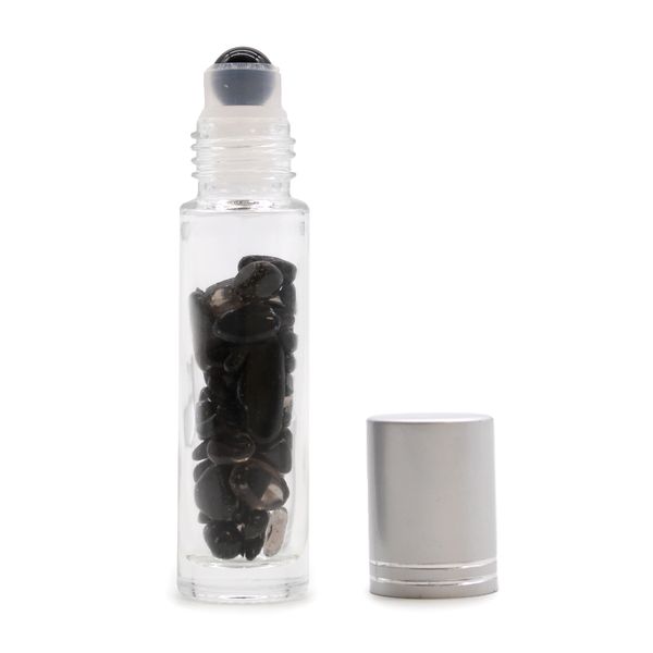 Gemstone Essential Oil Roller Bottle - Black Tourmaline  - Silver Cap + Gemstone Roller Tip for 5ml Bottle - Black Tourmaline