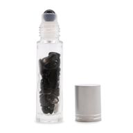 Gemstone Essential Oil Roller Bottle - Black Tourmaline  - Silver Cap + Gemstone Roller Tip for 5ml Bottle - Black Tourmaline
