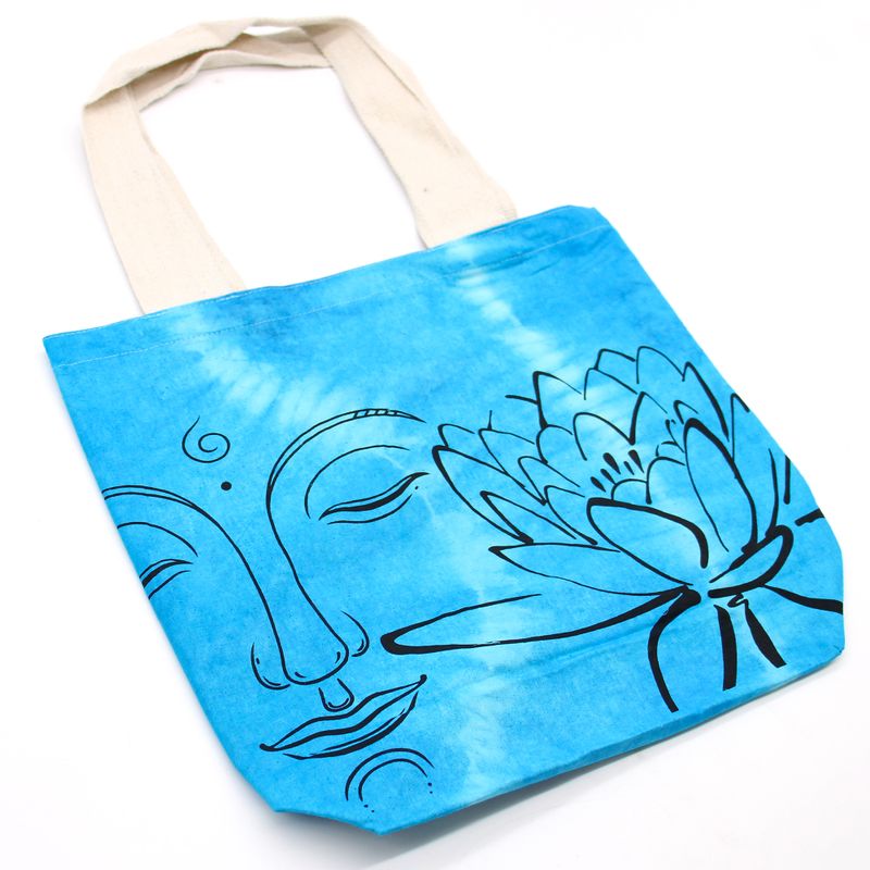 Tye-Dye Cotton Bag (6oz) - 38x42x12cm - Lotus Buddha - Blue - Natural Handle
