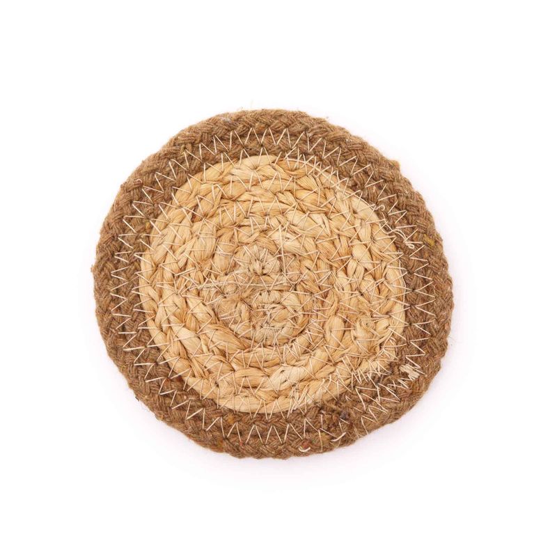 Natural Coaster - Jute & Cotton 10cm (set of 6) Mixed colours in basket