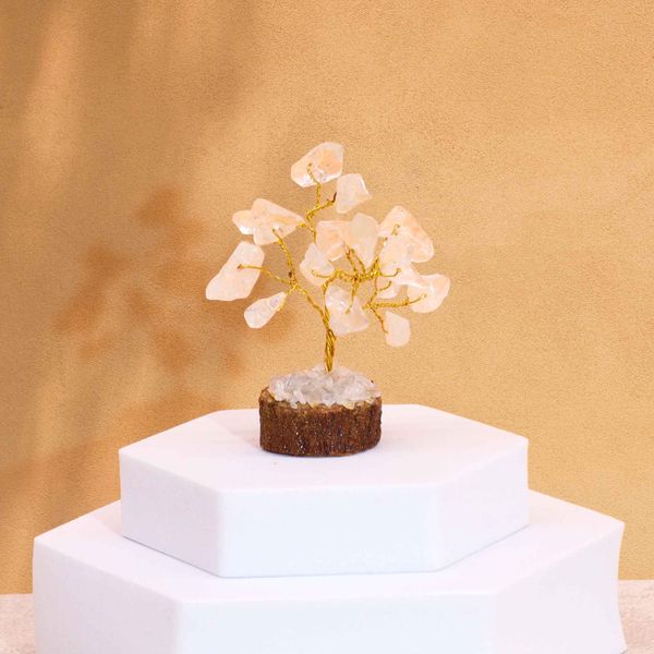 Mini Gemstone Trees On Wood Base - Rock Quartz (15 stones)