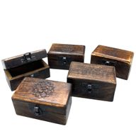 Set of 5 Wooden Pill Box 9x5x4cm - Carved Designs
