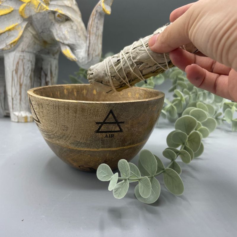 Wooden Smudge and Ritual Offerings Bowl - Four Elements - 12x7cm