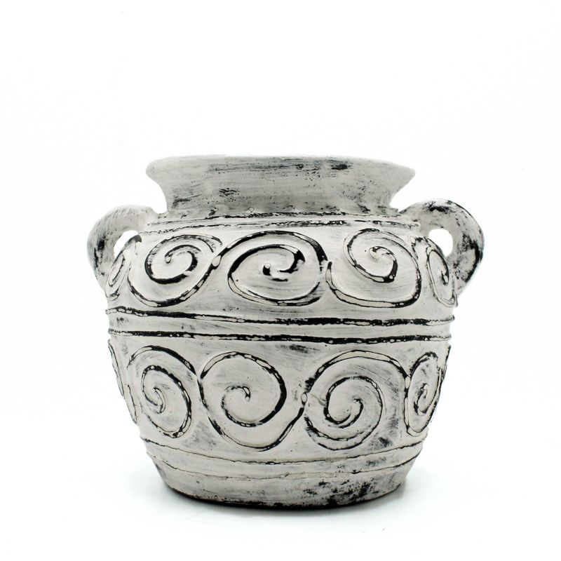 Greek Clay Plant Pot With Handles - Cream 15cm