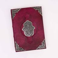 Heafty Red Tan Book - Zinc Hamsa Decor - 200 Deckle Edges Pages - 26x18cm