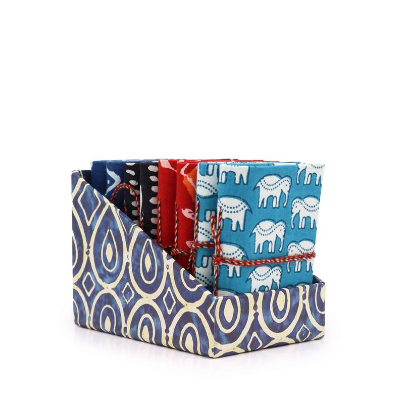 4x Block Print Cotton Bound Notebooks 7x10cm - Assorted