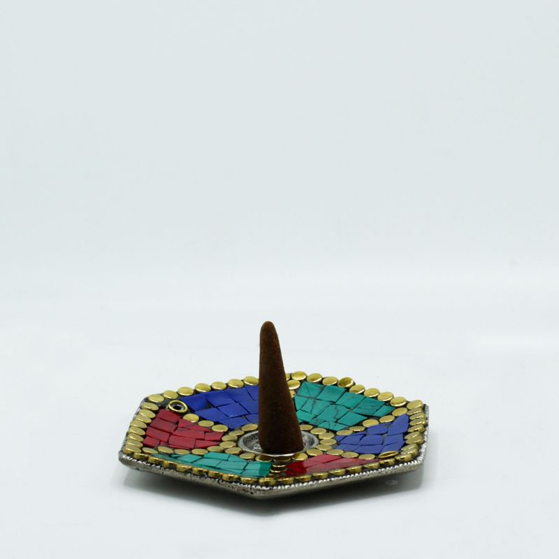 Hex Plate Tibetan Decor Cone & Stick Holder