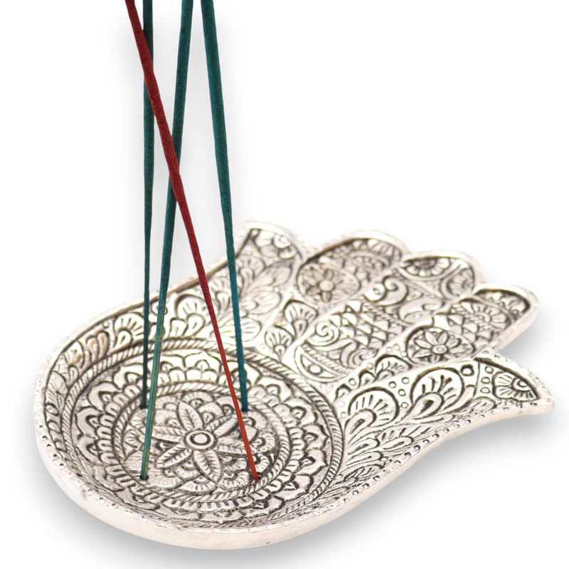 Polished Aluminium Lrg Hamsa Incense Holder 18x13cm
