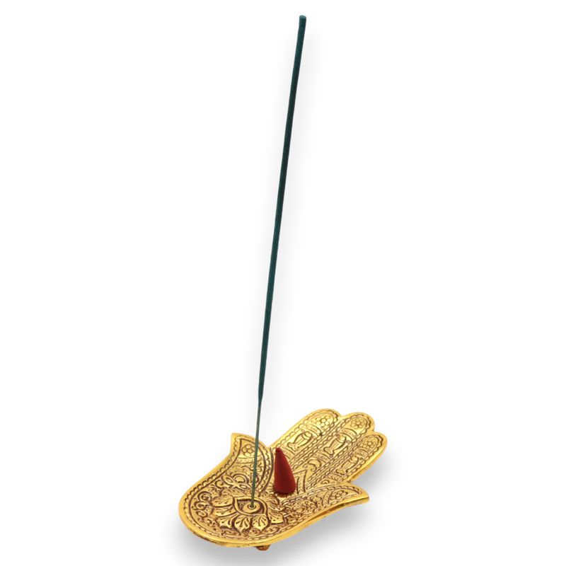 Gold Aluminium Small Hamsa Incense Holder 13x5.5cm