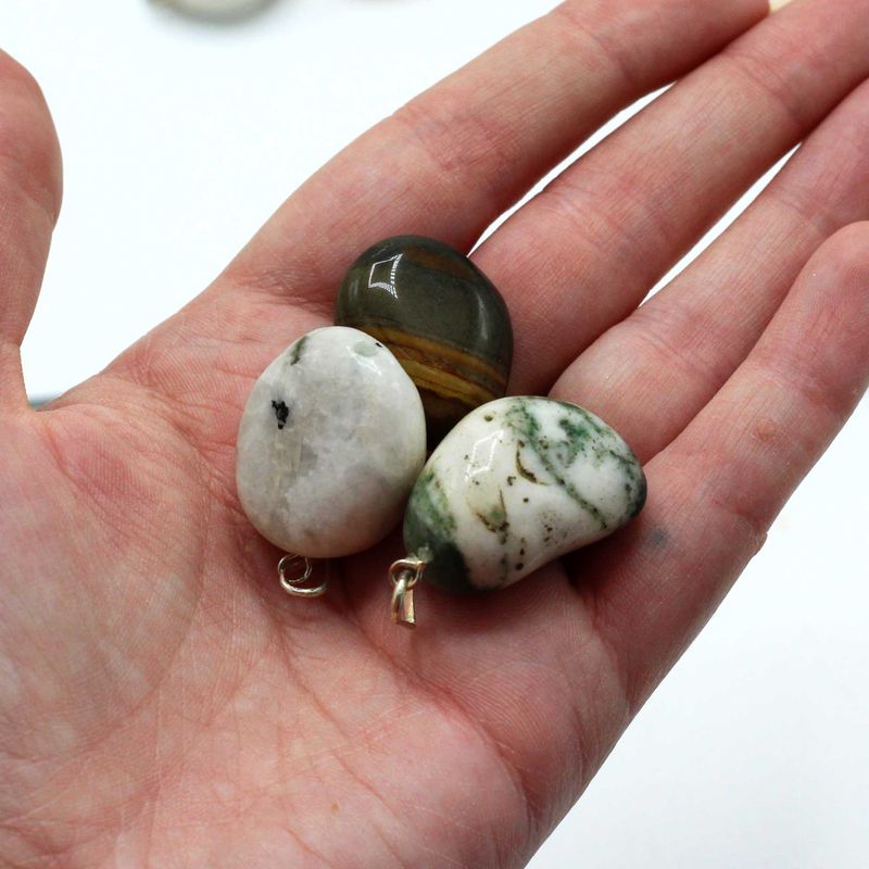 Mixed Silver Plated Crystal Tumbled Stone Pendants