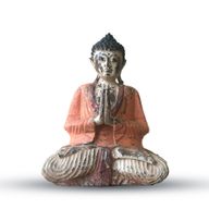 Vintage Orange Hand Carved Buddha Statue - 30cm - Welcome