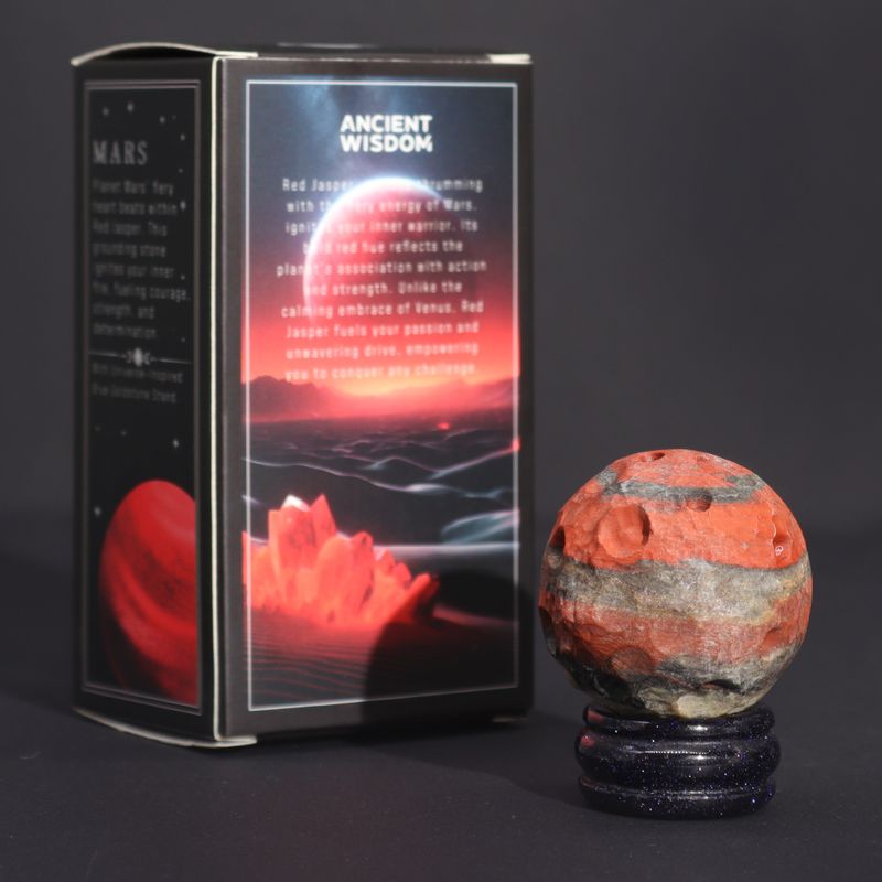 Red Jasper Planet on a Sola Goldstone Stand - 40mm (30x15mm stand)