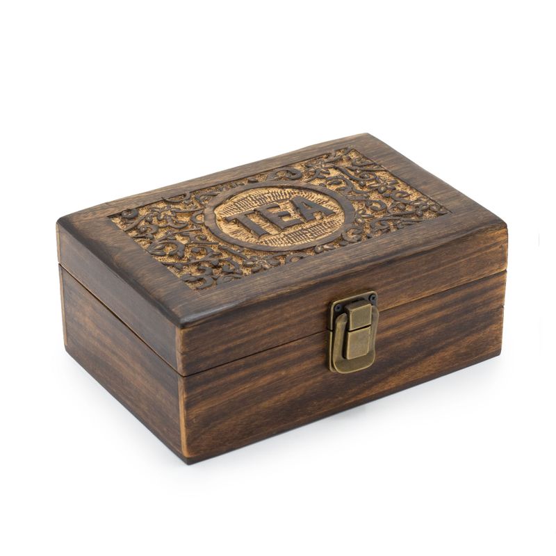 Mango Carved Tea Box - ( 6 compartments) 23x15x9.5cm