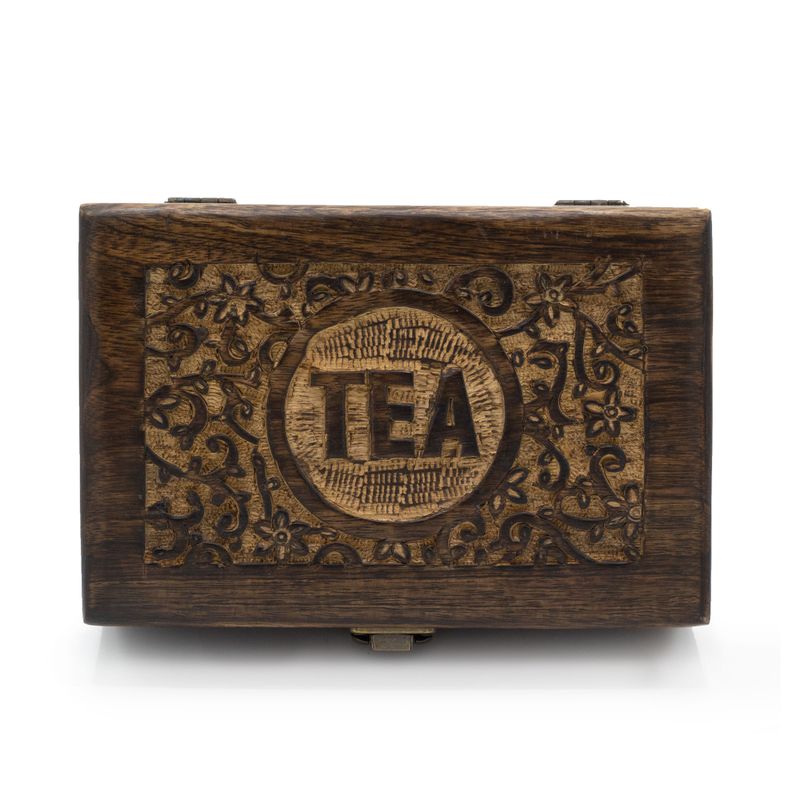 Mango Carved Tea Box - ( 6 compartments) 23x15x9.5cm