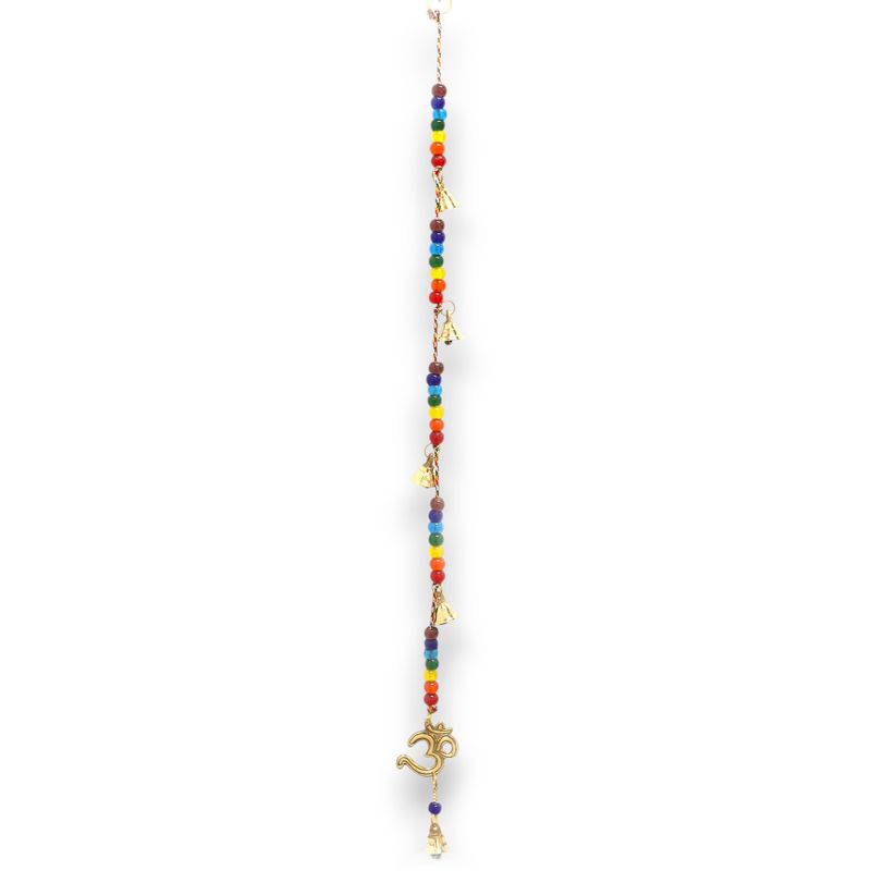 Indian Chimes - Brass OM with Chakra Beads String Bells - 53cm