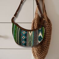 Jacquard Hobo Bag - Bold Greens (brown strap)