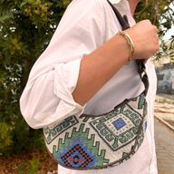 Jacquard Hobo Bag - Geo-Geen (brown strap)