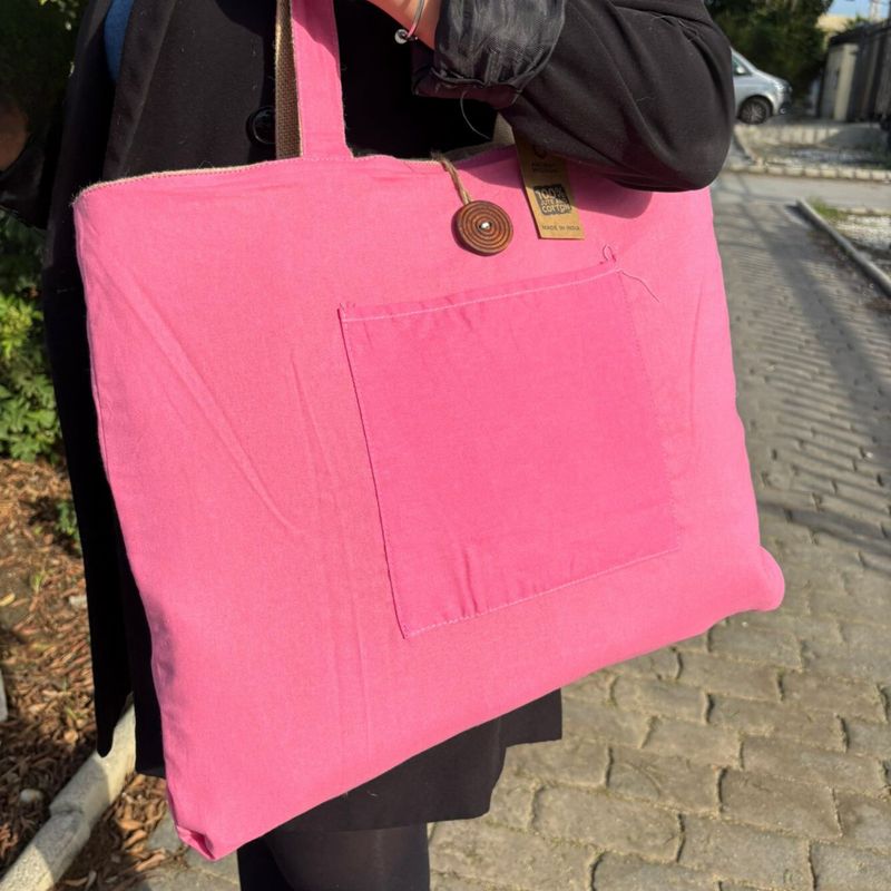 Reversible Jute & Cotton Big Bag - Pink