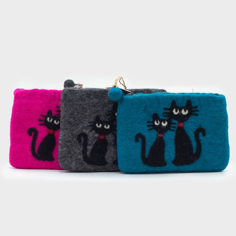 Natural Felt Zipper Pouches – Two Cats