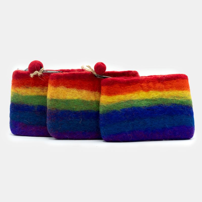 Natural Felt Zipper Pouches - Rainbow