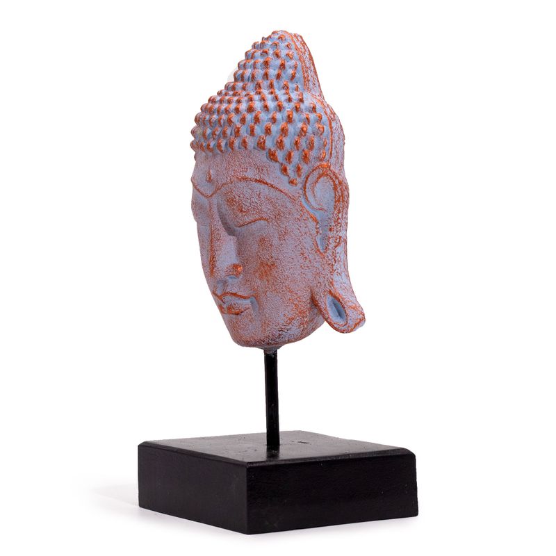 Large Serenity Buddha Head on Stand  - Blue Copper
