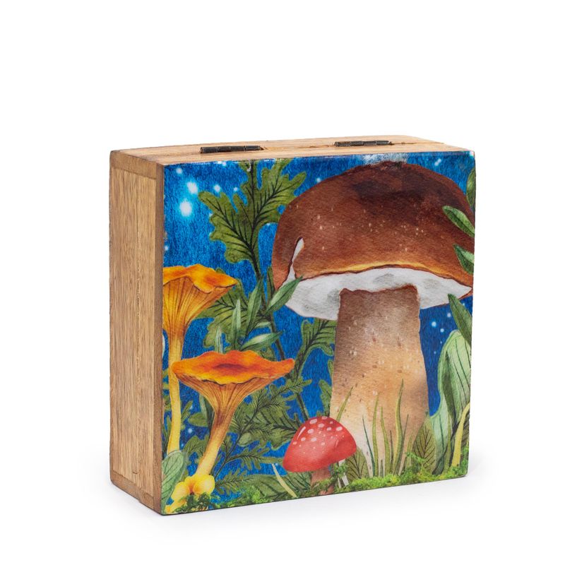 Med Square Box 13.5x13.5x6cm - Mushroom Design Teal