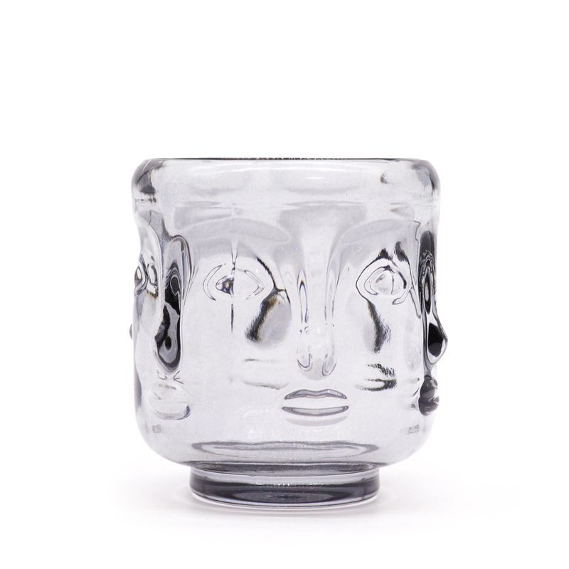 Set of 2 Buddha Faces Candle Jar - Midnight Grey