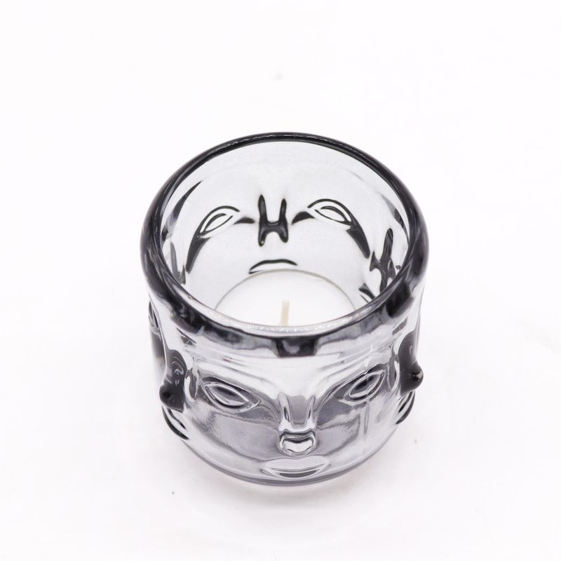 Set of 2 Buddha Faces Candle Jar - Midnight Grey