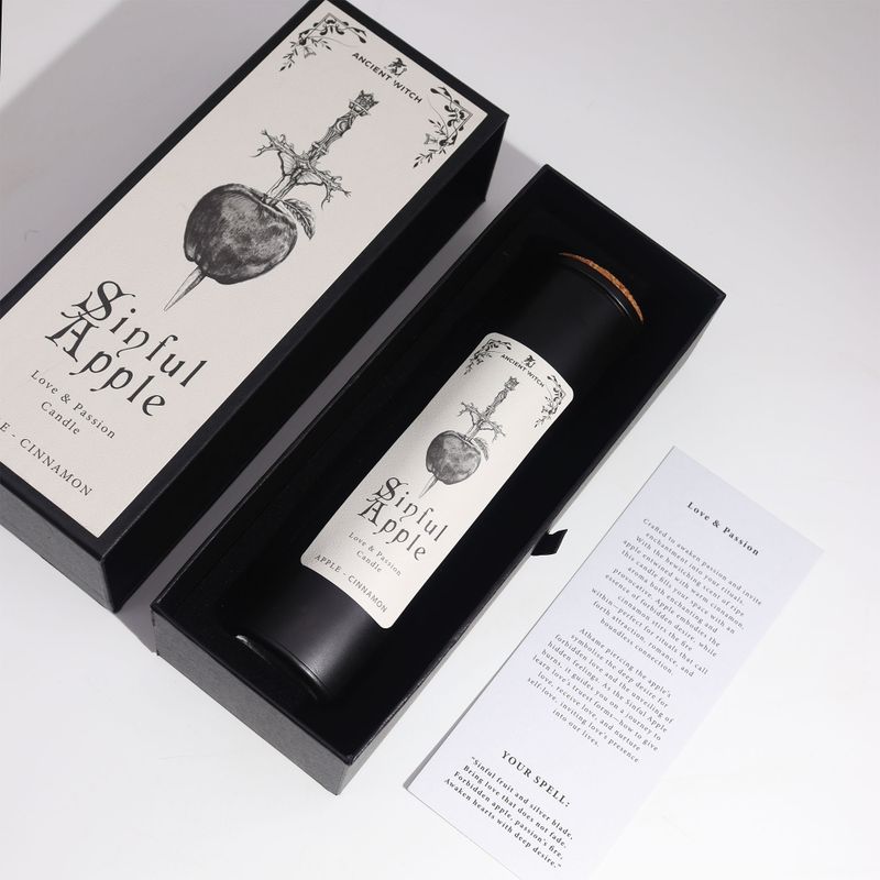 Sinful Apple black candle with cork lid inside its gift box