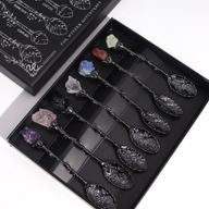 Set of 7 Dark Silver Gemstone Crystal Witch Spoons