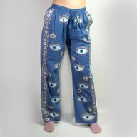 (ML) Nomad Sari On the Med Collection - Lounge Pants - Rich Blue & Gold Hand Painted Evil Eye Design