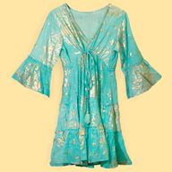 (LXL) Nomad Sari On the Med Collection - Dress - Turquoise & Gold Coral Design