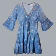 Nomad Sari On the Med Sea Blue & Gold Fish Print Dress (M/L)