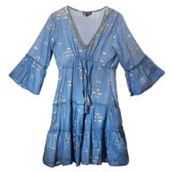 Nomad Sari On the Med Sea Blue & Gold Fish Print Dress (M/L)