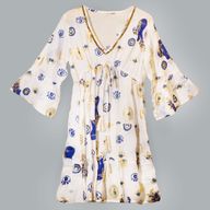 (LXL) Nomad Sari On the Med Collection - Dress -  White , Blue & Gold Evil Eye Design