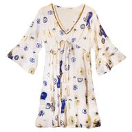 (LXL) Nomad Sari On the Med Collection - Dress -  White , Blue & Gold Evil Eye Design