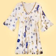 (LXL) Nomad Sari On the Med Collection - Dress -  White , Blue & Gold Evil Eye Design