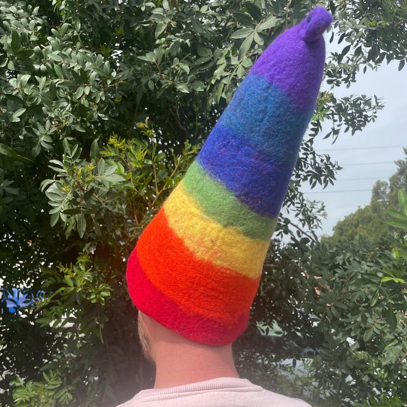 Felted Sauna Wizard Hat - Rainbow