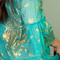 (LXL) Nomad Sari On the Med Collection - Dress - Turquoise & Gold Coral Design
