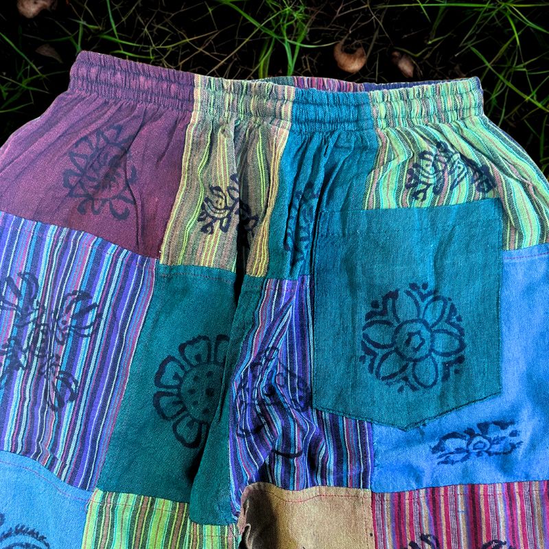 Nomad Sari - Mushroom Pants - Block Print Designs -Green Tones (105x127cm) S/M