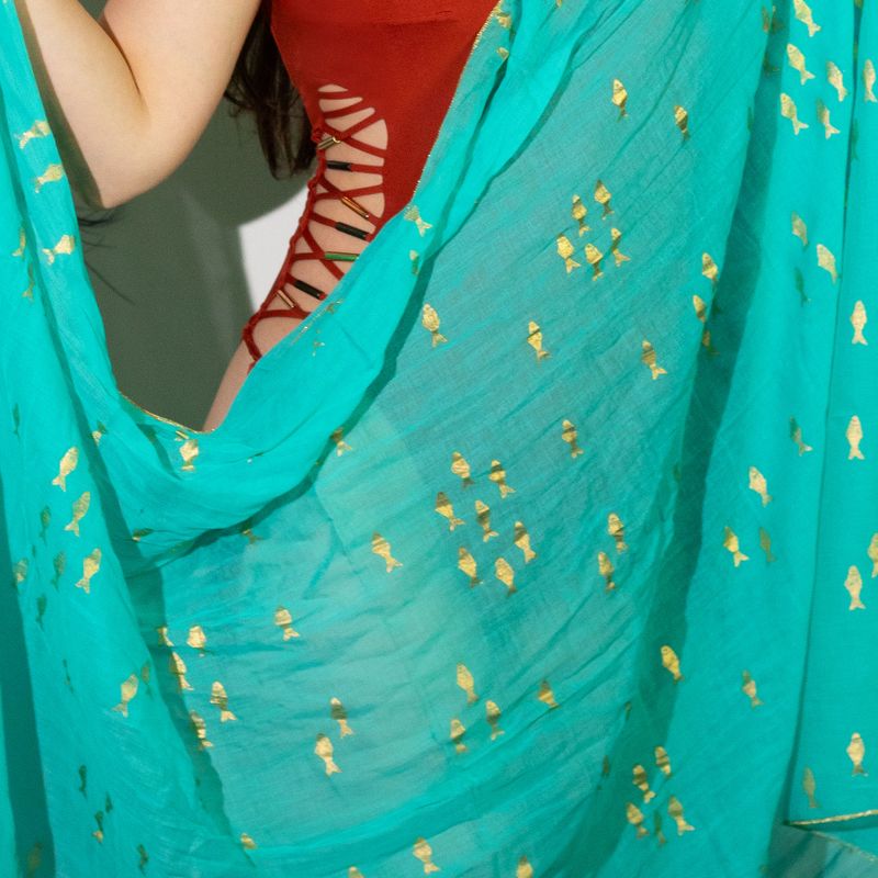 Nomad Sari On the Med Collection - Pario - Turquoise & Gold Fish Design