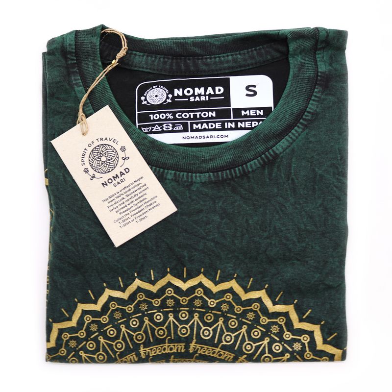 Nomad Sari Stonewashed Cotton T-Shirt – Mandala – Green – Small