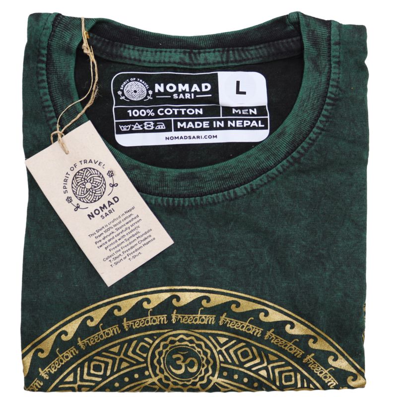 Nomad Sari Stonewashed Cotton T-Shirt – Chakra – Green – Large