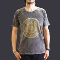 Nomad Sari Stonewashed Cotton T-Shirt - Mandala - Dark Grey - Medium