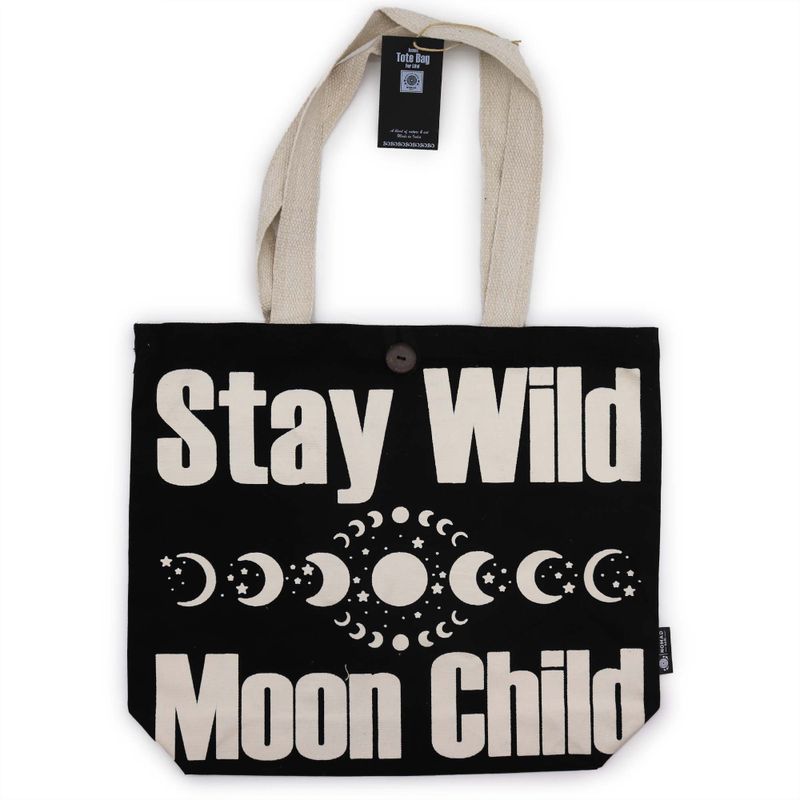 Nomad Sari Iconic Classic Tote Bag - Stay Wild, Mood Child - Black Natural 10oz